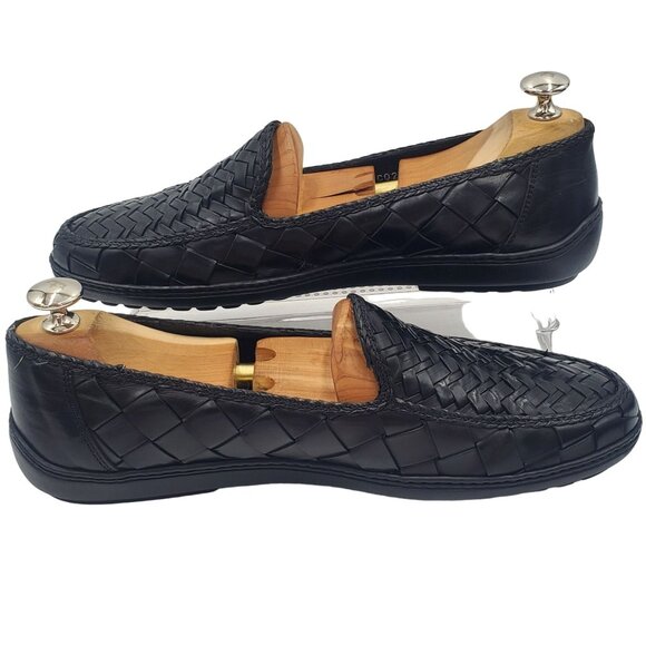 Italy Bragano Cole Haan Men's size 9 Black Woven Leather Loafer Dress Shoes - Picture 10 of 11